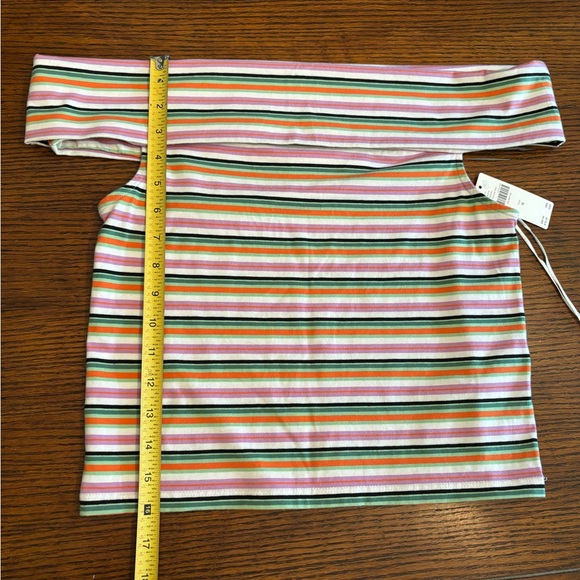 NWT Maeve Anthropologie Off-The-Shoulder Shirt Blouse Top Striped Printed Size M - Picture 7 of 7